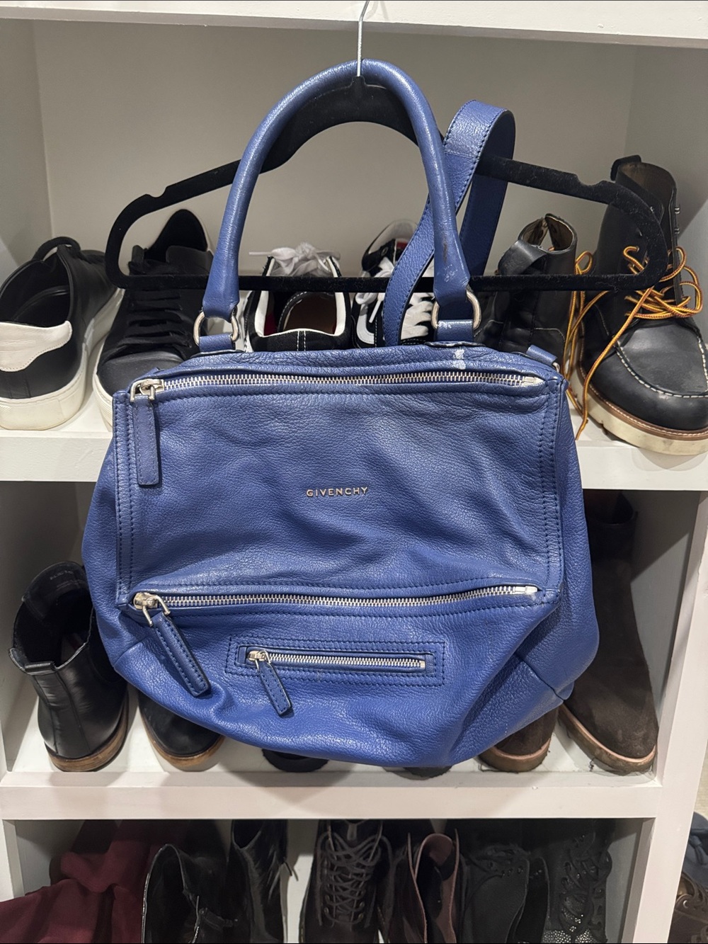 Givenchy Blue Leather Zip-Front Shoulder Bag